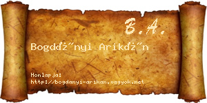 Bogdányi Arikán névjegykártya